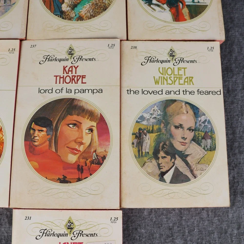 Vintage 1970s Harlequin Presents 7 PB Romance Novels Lot Dailey Kidd Thorpe